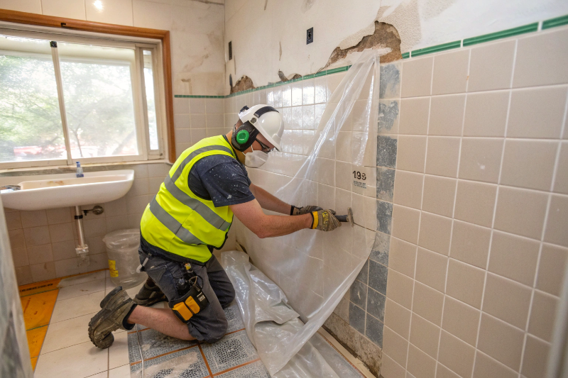 Licensed tile removal specialist safely removing bathroom tiles in Toronto Lake Macquarie home